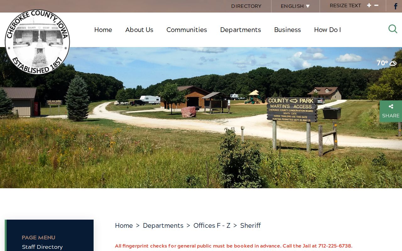 Cherokee County Sheriff's Department official website and contact navigation