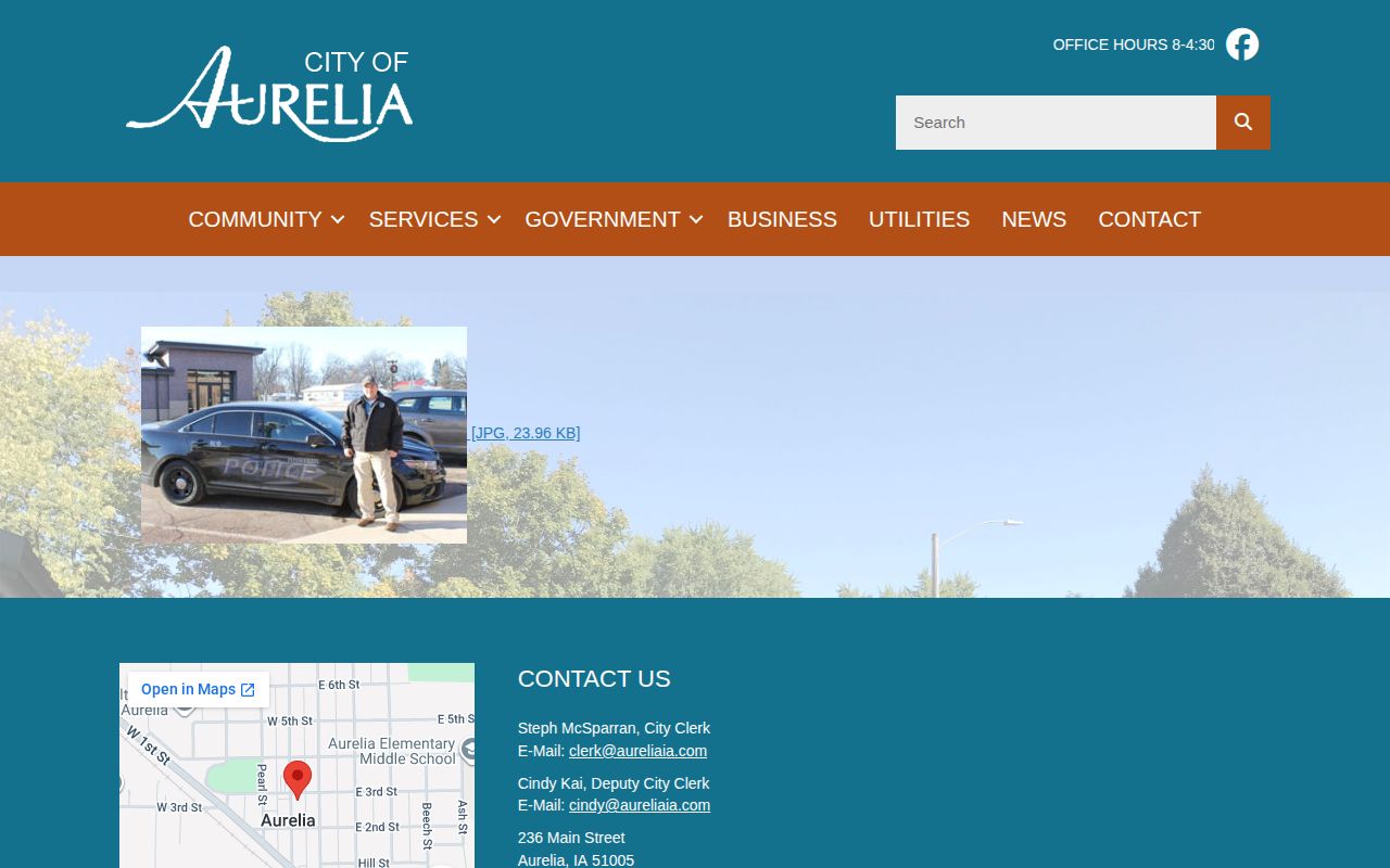 Official Aurelia Iowa police department webpage used for local records routing
