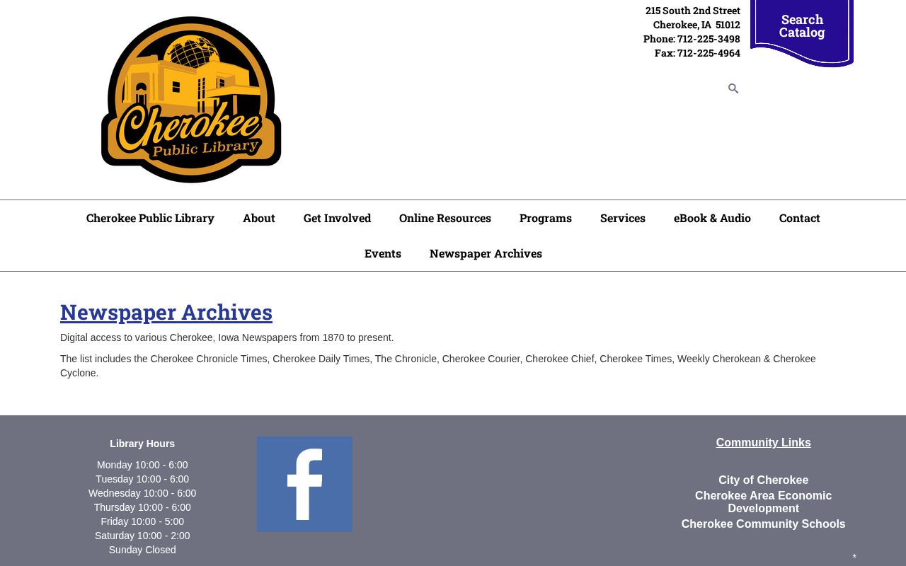 Cherokee Public Library historical newspaper archives page